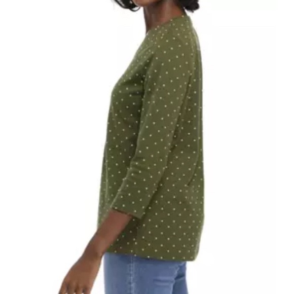 Kim Rogers Women’s 3/4 Sleeve Polka Dot Top Size XL Green/White - Picture 4 of 9